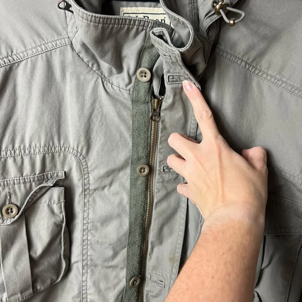 VTG L.L. Bean Safari Hunting Photography Military Button Shirt Jacket Large RARE